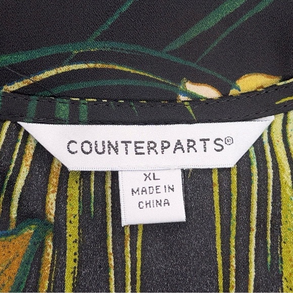 XL COUNTERPARTS BLACK FLORAL TROPICAL PRINT BLOUSE  LONG SLEEVE GREEN - Picture 4 of 13